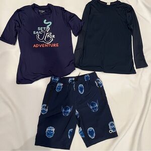 GAP Navy Blue Kids Swim Trunks Marvel Faces & 2 Rashguards Bundle Lot